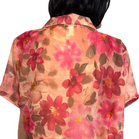 Sheer Chiffon Floral Button Top Collared 20W Garden Fairy Bloomcore Ethereal VTG - Picture 4 of 13